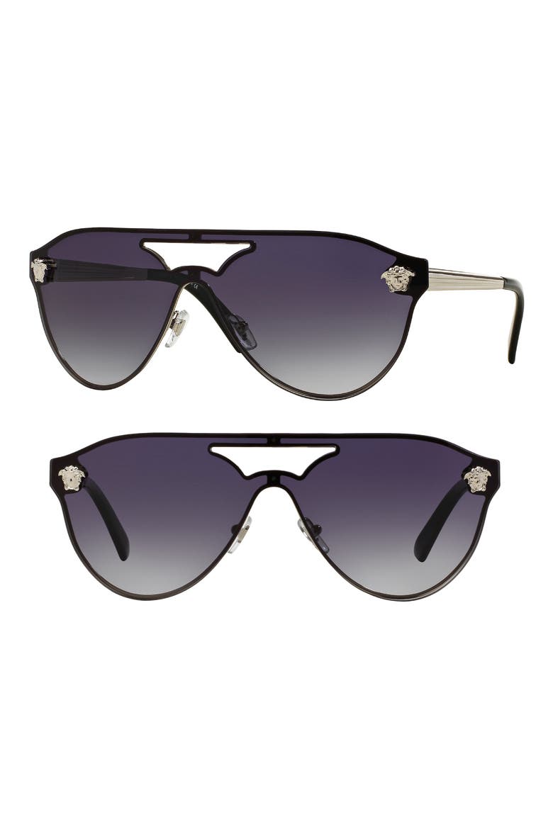 60mm Shield Mirrored Sunglasses, Main, color, SILVER