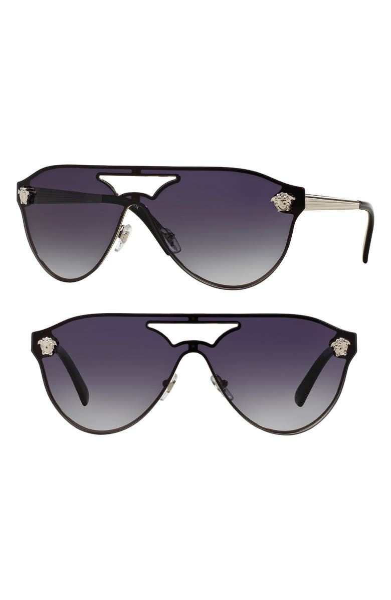 Versace 60mm Shield Mirrored Sunglasses, Main, color, 