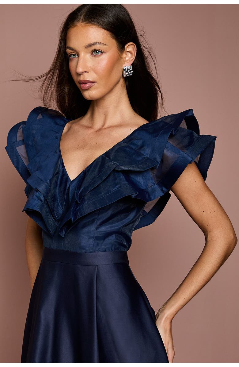 Coast Frill Shoulder Midi Dress, Alternate, color, Navy