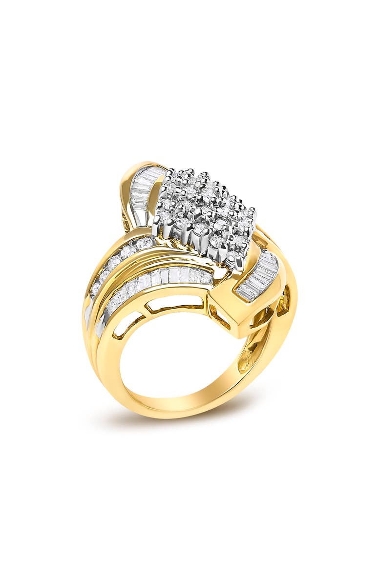 Haus of Brilliance 14K Yellow Gold 1-1/3 Cttw Round and Baguette Diamond Bypass Cocktail Ring, Alternate, color, Yellow Gold