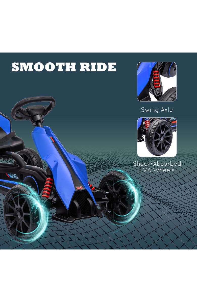 Aosom Kids Pedal Go Kart with Adjustable Seat Swing Axle Handbrake EVA Wheels, Alternate, color, Blue