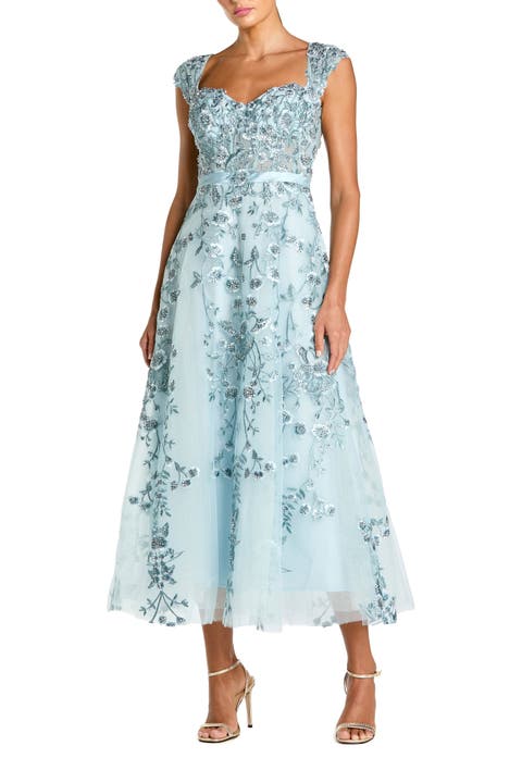 Floral Embroidered Sweetheart Neckline Dress