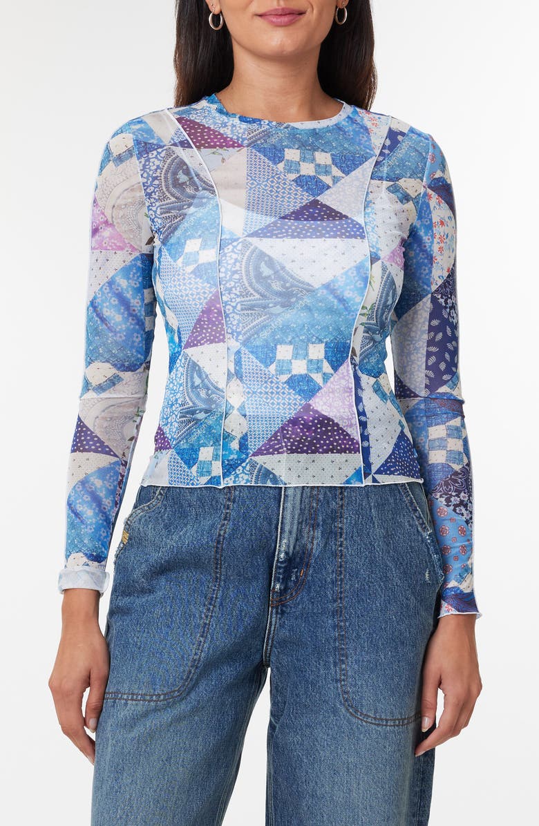 Scotch & Soda Mixed Print Long Sleeve Mesh Top, Alternate, color, 
