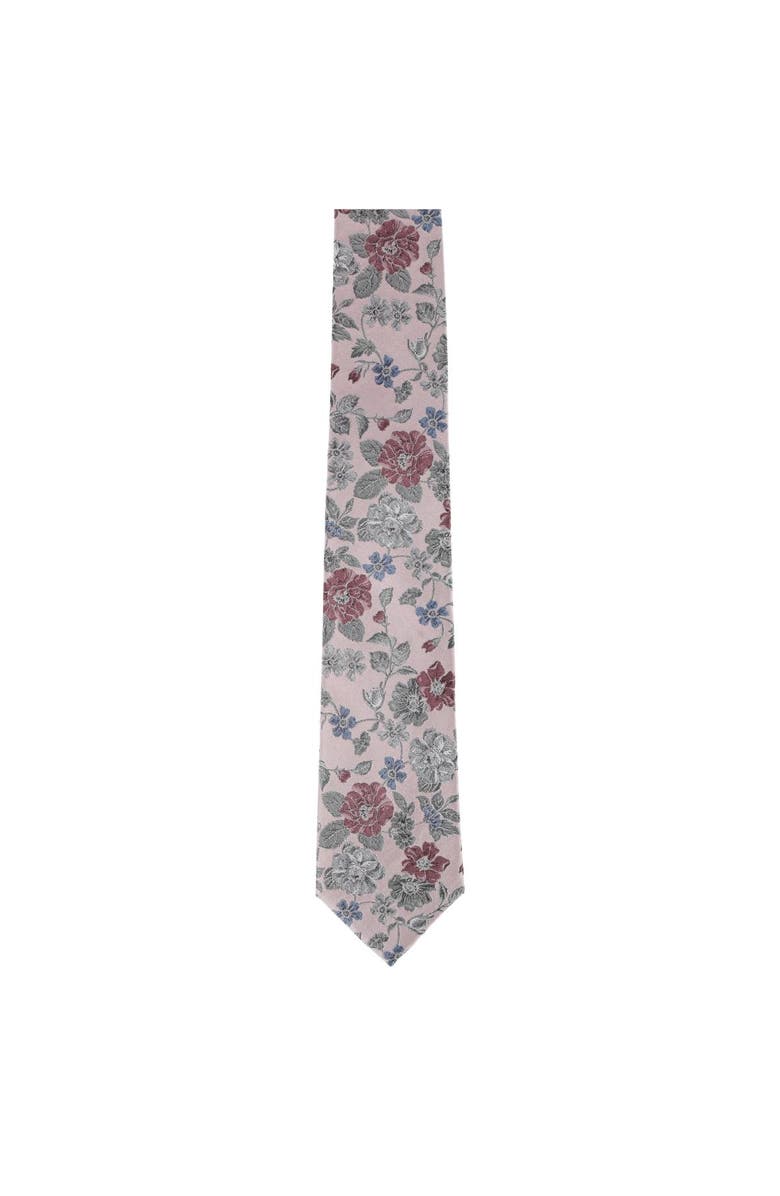 Trafalgar Nico Subtle Vine and Flower Patterned Silk Necktie, Alternate, color, Pale Pink With Grey