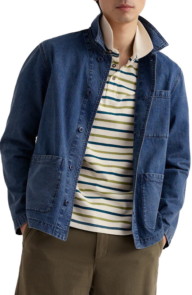 Seasalt Cornwall Balefire Stripe Organic Cotton Piqué Polo, Main, color, Duet Breton Grasshopper