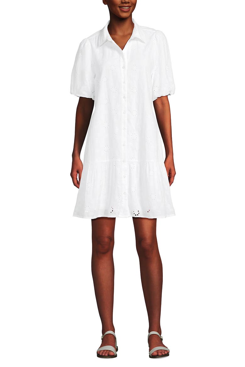 Elbow Sleeve Eyelet Knee Length Shirt Dress, Main, color, White Floral Eyelet