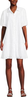 Lands' End Elbow Sleeve Eyelet Knee Length Shirt Dress