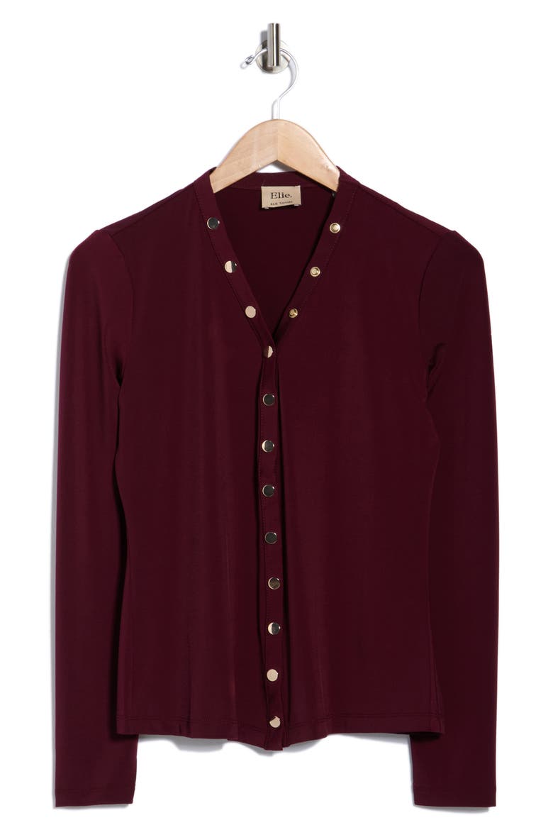 Long Sleeve Snap Button Top, Alternate, color, OXBLOOD RED
