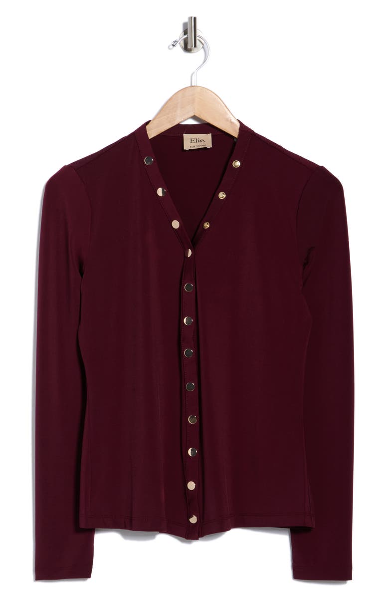 ELIE ELIE TAHARI Long Sleeve Snap Button Top, Alternate, color, Oxblood Red