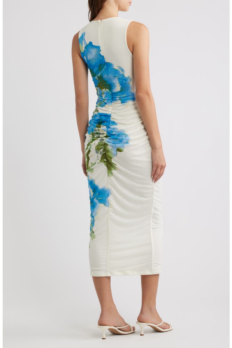 Floral Ruched Midi Dress, Alternate, color, IVORY BLUE