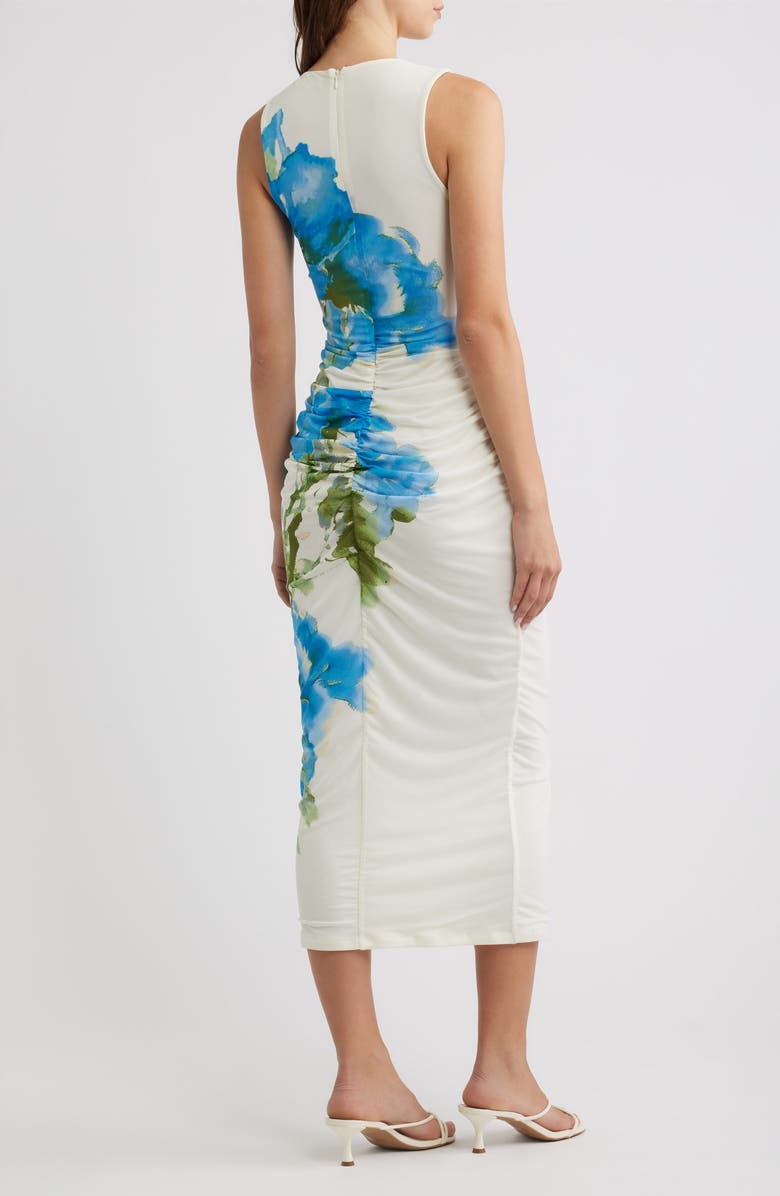 FLYING TOMATO Floral Ruched Midi Dress, Alternate, color, Ivory Blue