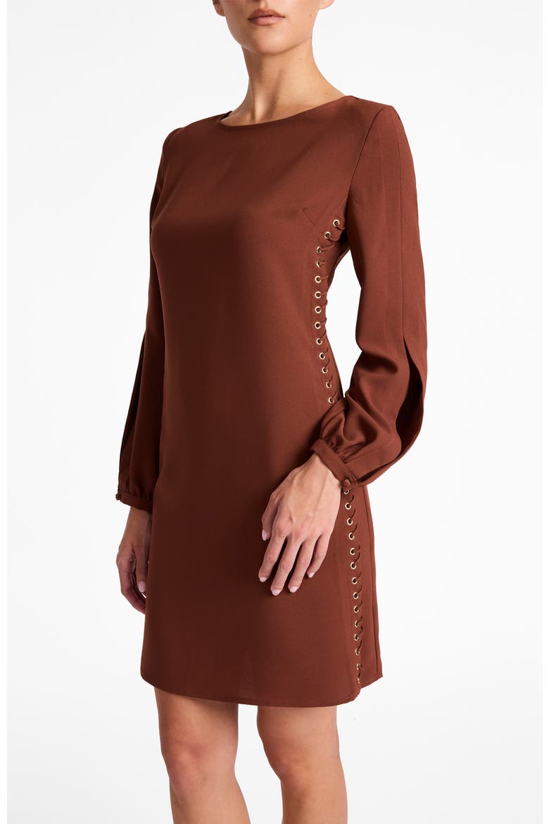 Pauli Shift Dress in Satin Back Crepe, Alternate, color, DARK CHESTNUT