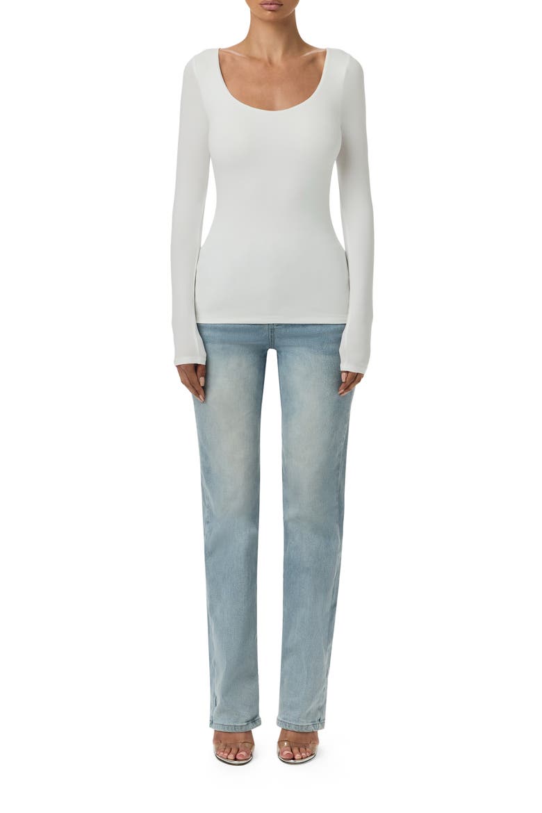 Bare Scoop Neck Long Sleeve Top, Alternate, color, WHITE