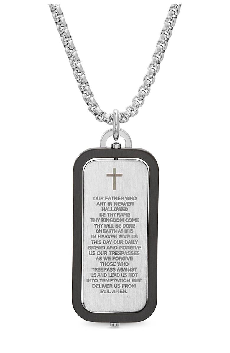 Steve Madden Reinforcements Black IP Stainless Steel Cross Pendant Box Chain Necklace, Alternate, color,