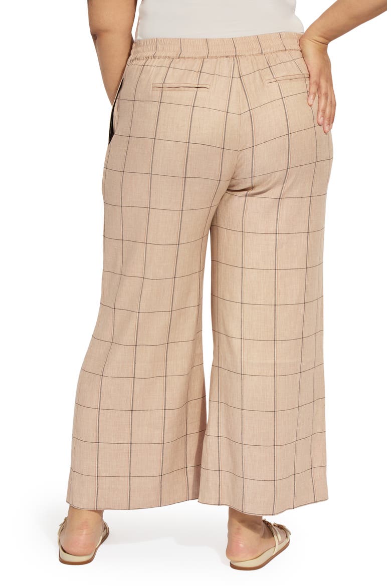 Nixie Drawstring Linen Blend Wide Leg Pants, Alternate, color, ISLA CHECK