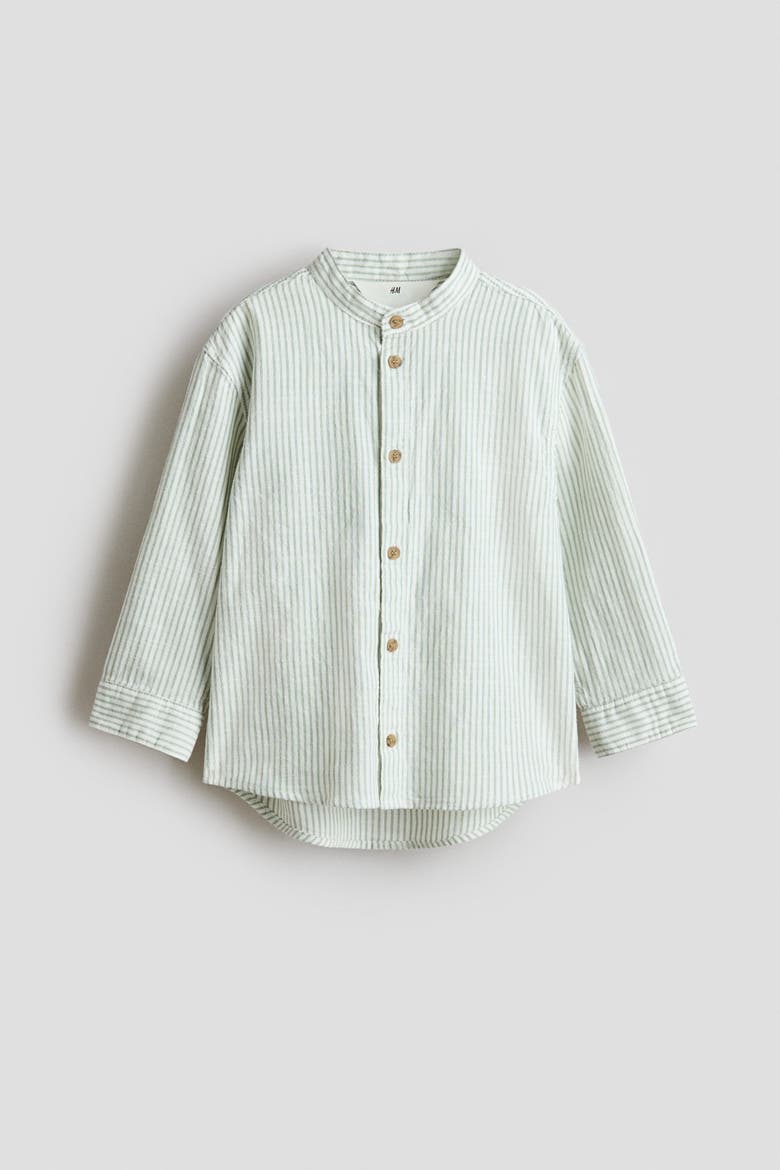 Cotton Band Collar Shirt, Main, color, White/green striped