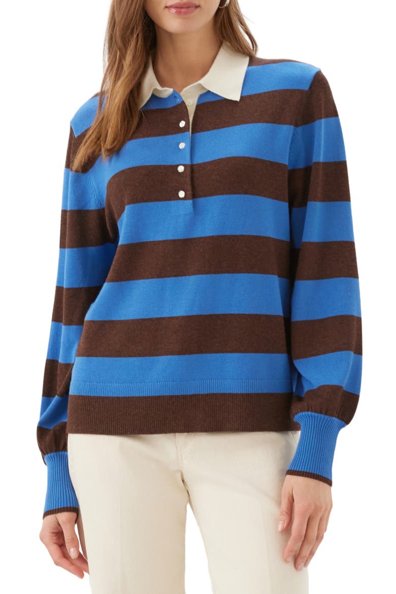 Game Day Striped Sweater, Main, color, CHOCOLATE/ SKY