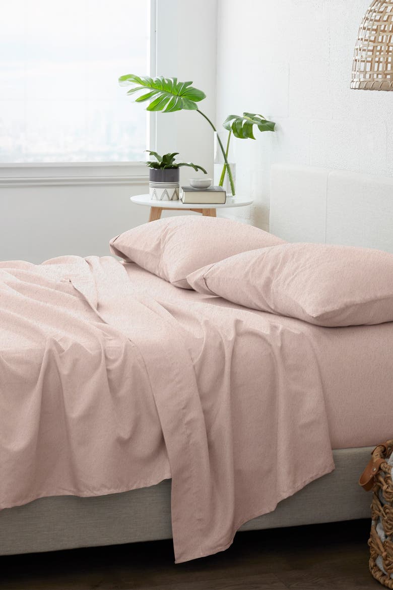 Premium Cotton 4-Piece Ultra Soft Flannel Bed Sheet Set, Alternate, color, BLUSH