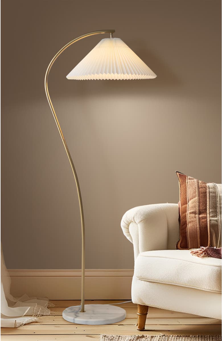 Brightech Athena 62" Gold LED Floor Lamp with Marble Base and Pleated Fabric Shade, Bulb Included, Alternate, color, Antique Brass