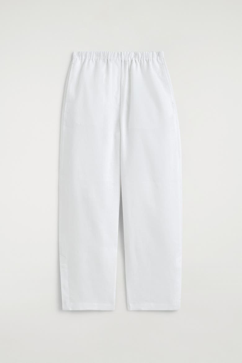 Elasticated Linen Barrel-Leg Pants, Alternate, color, WHITE