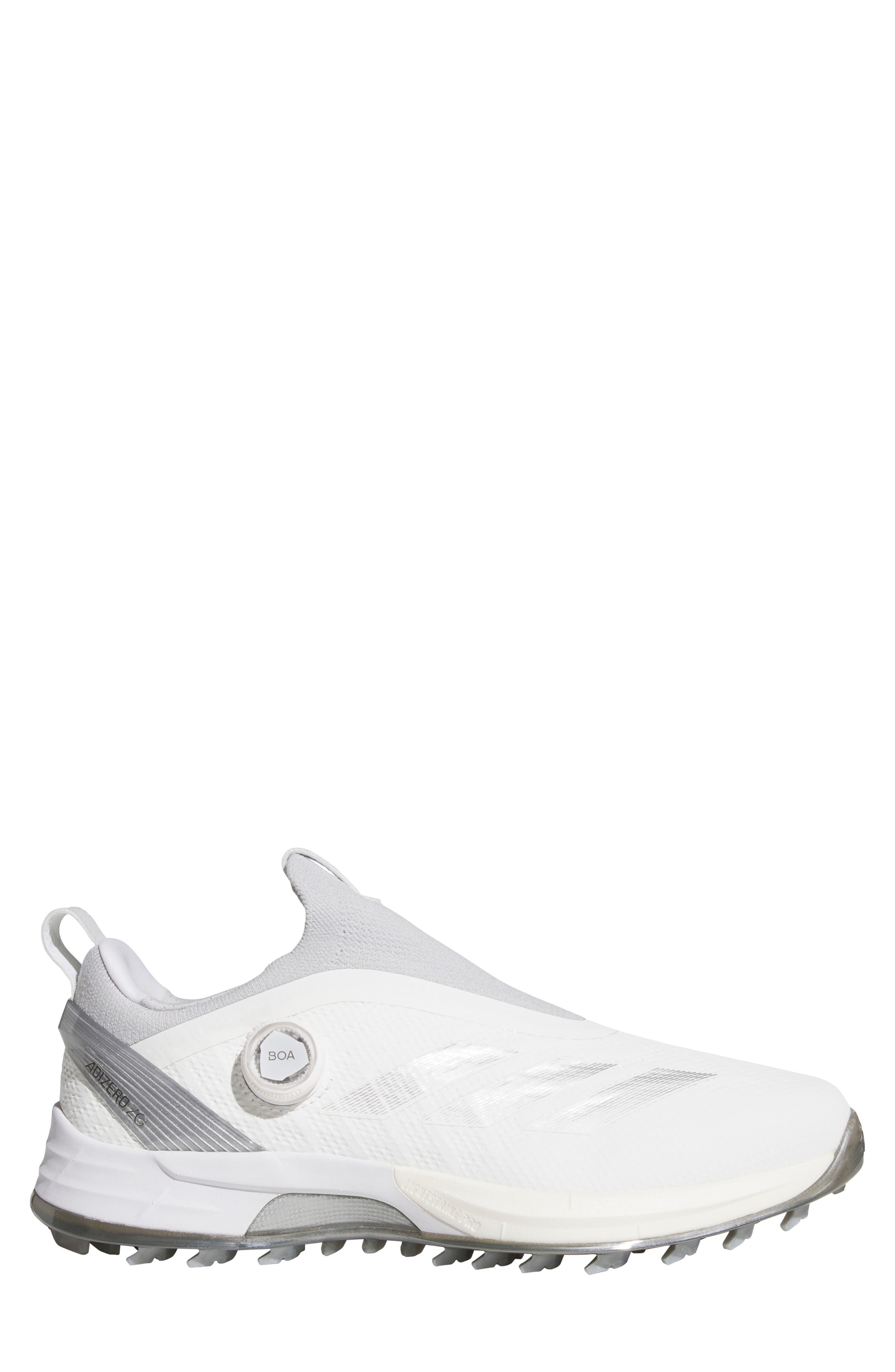 adidas Adizero ZG BOA<sup>®</sup> Waterproof Spikeless Golf Shoe, Alternate, color, White/ Silver Metallic
