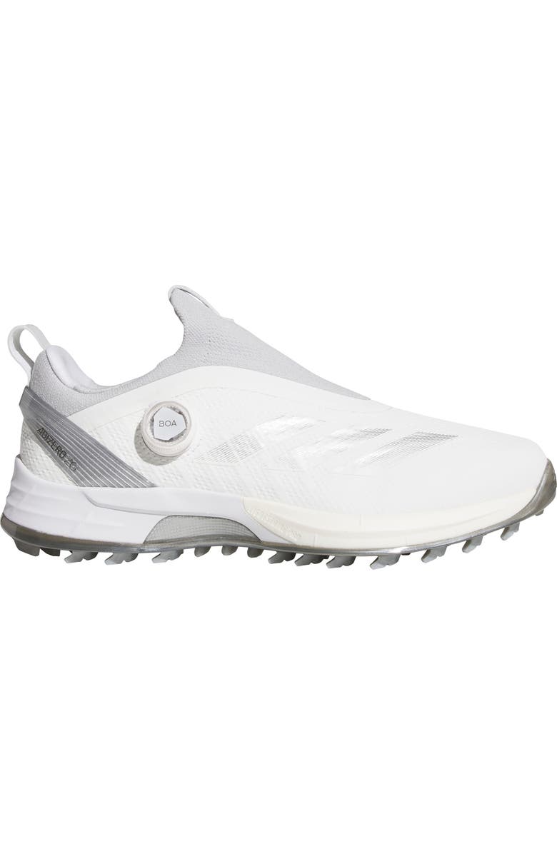 adidas Adizero ZG BOA<sup>®</sup> Waterproof Spikeless Golf Shoe, Alternate, color, White/ Silver Metallic