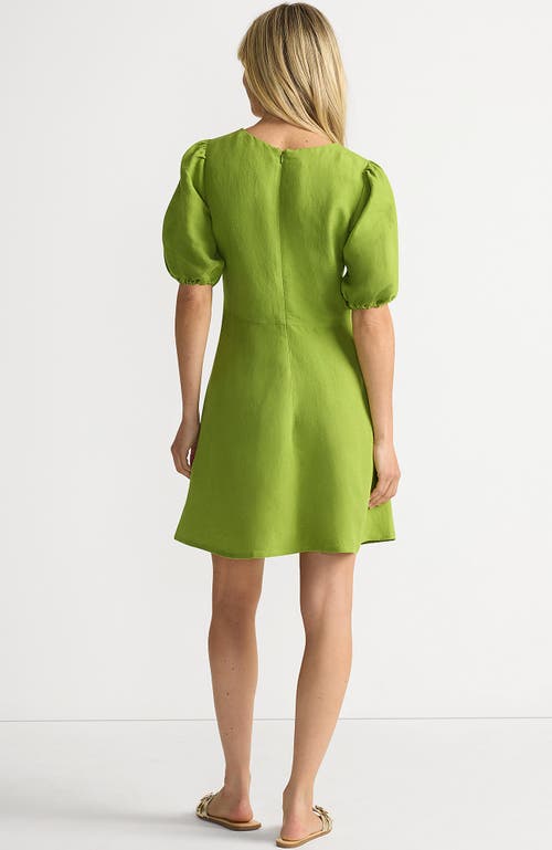 Lands' End Linen Above The Knee Puff Sleeve Dress In Green