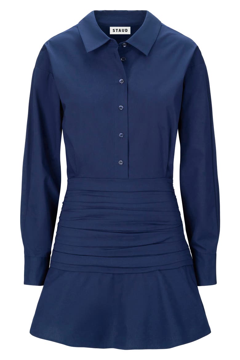 Indya Long Sleeve Stretch Cotton Mini Shirtdress, Main, color, NAVY