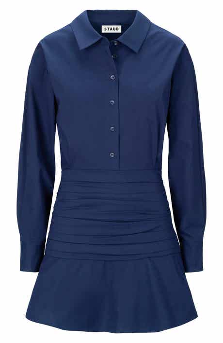 Indya Long Sleeve Stretch Cotton Mini Shirtdress