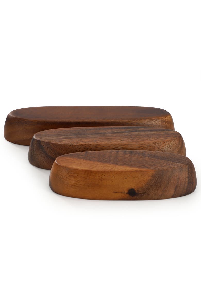3 Piece Acacia Wood Oval Serving Bowls in Assorted Sizes, Alternate, color, Acacia