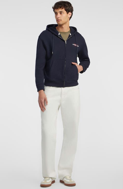 Guess Jeans Regular Fit Embroidered Logo Zip Hoodie In Blue