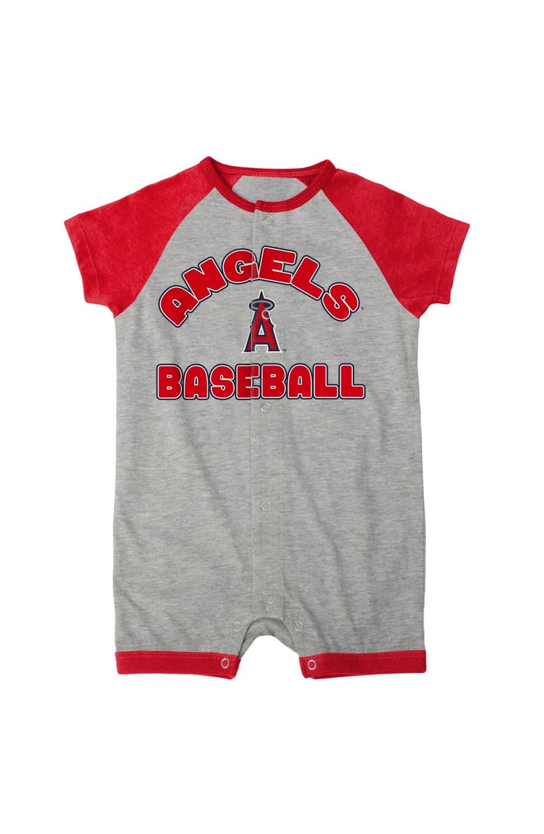 Outerstuff Newborn & Infant Heather Gray Los Angeles Angels Extra Base Hit Raglan Full-Snap Romper, Alternate, color, Heather Gray