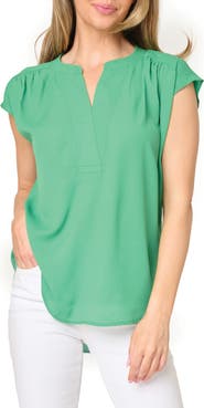 GIBSONLOOK Floral Print Split Neck Top