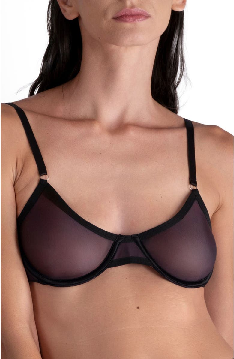 LECHERY<sup>®</sup> Lustrous Sheer Plunge Underwire Bra, Alternate, color, Black