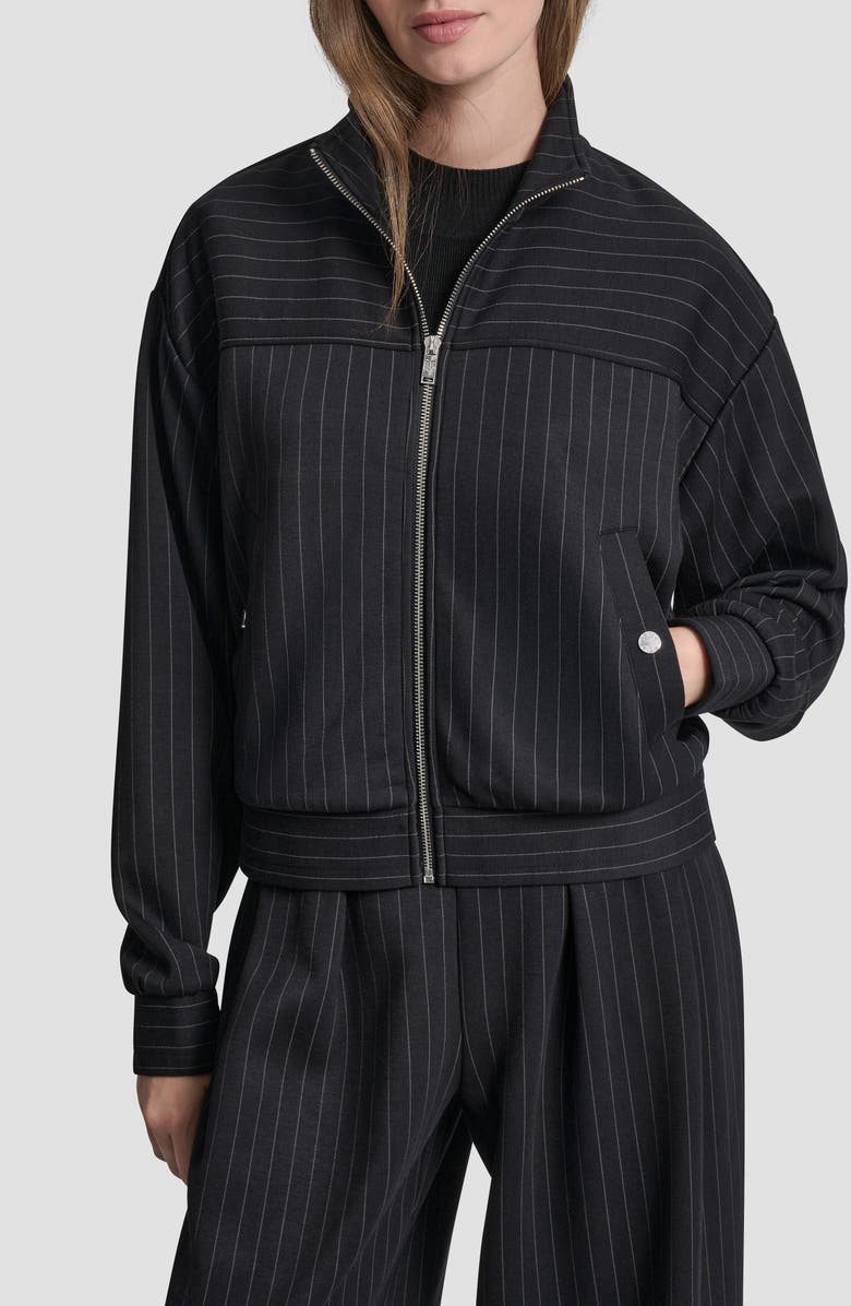 DKNY Pinstripe Zip Jacket, Main, color, Black Pinstripe