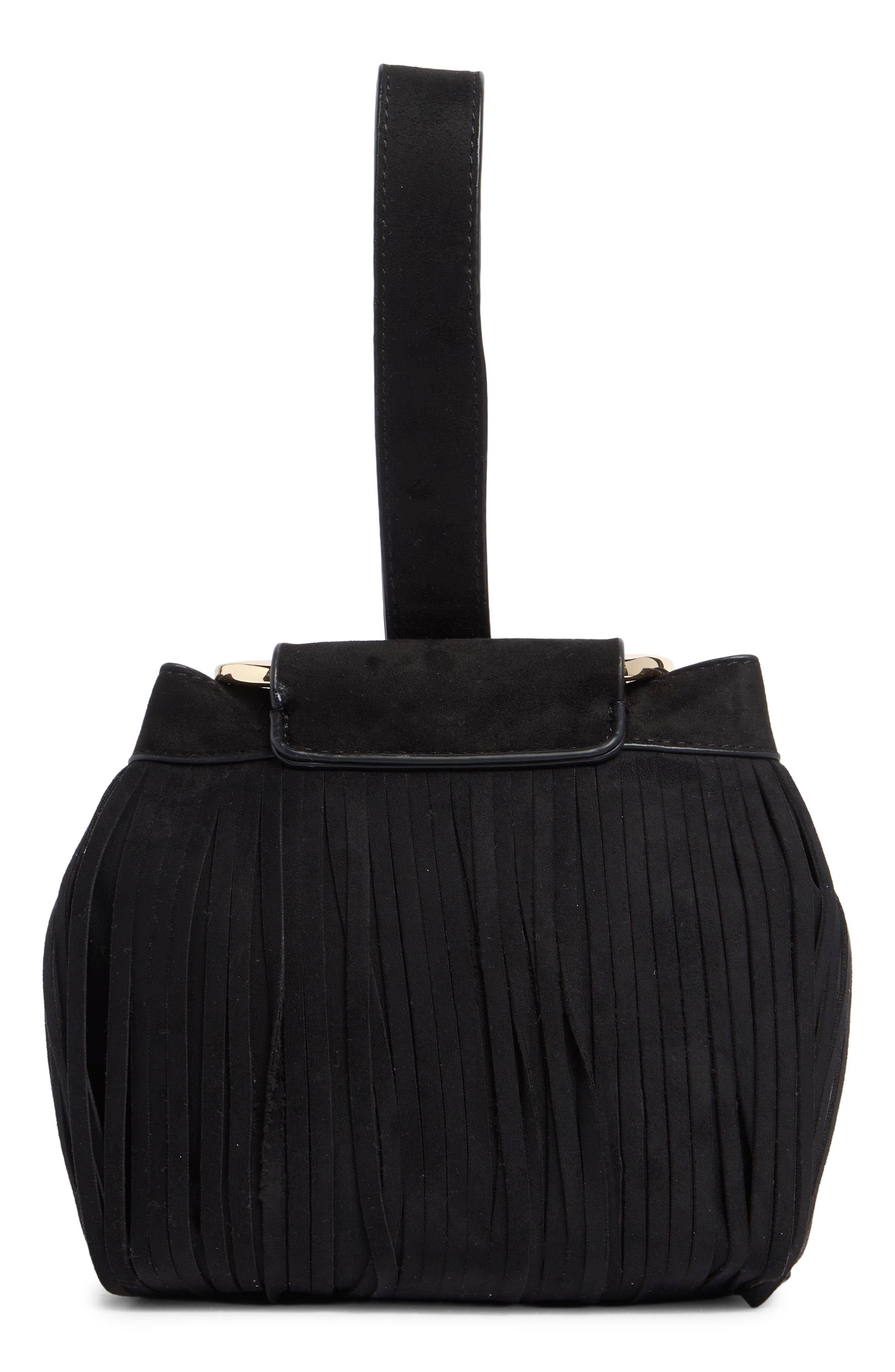 Dolce Vita Fringe Trim Mini Bucket Bag, Alternate, color, Black