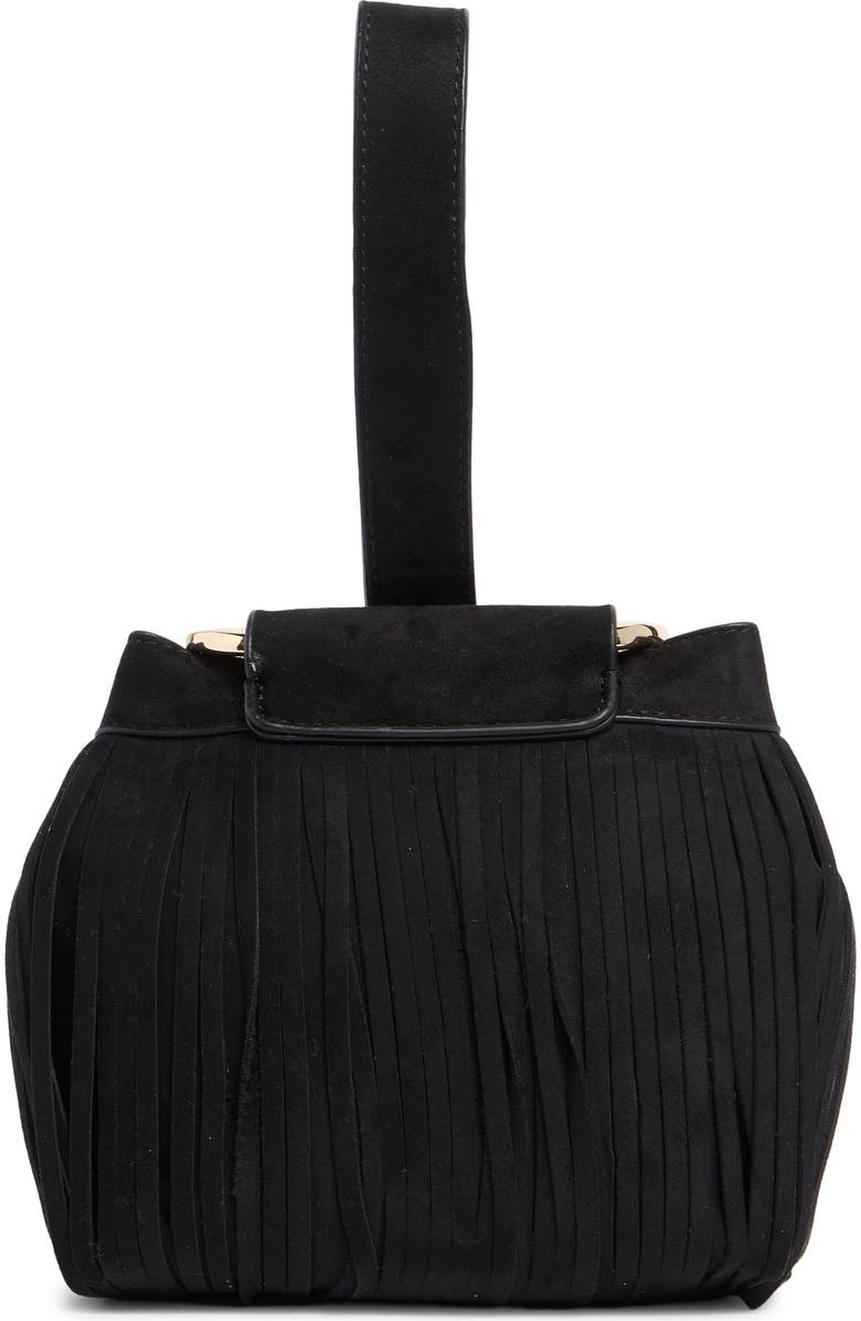 Dolce Vita Fringe Trim Mini Bucket Bag, Alternate, color, Black