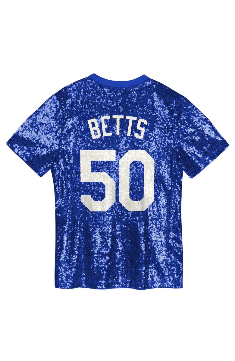 Outerstuff Juniors Mookie Betts Royal Los Angeles Dodgers Name & Number Sequin V-Neck Top, Alternate, color, 