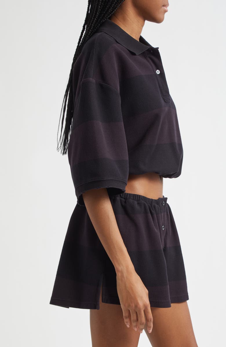 Alexander Wang Deconstructed Crop Piqué Polo, Alternate, color, Black Overdyed Stripe
