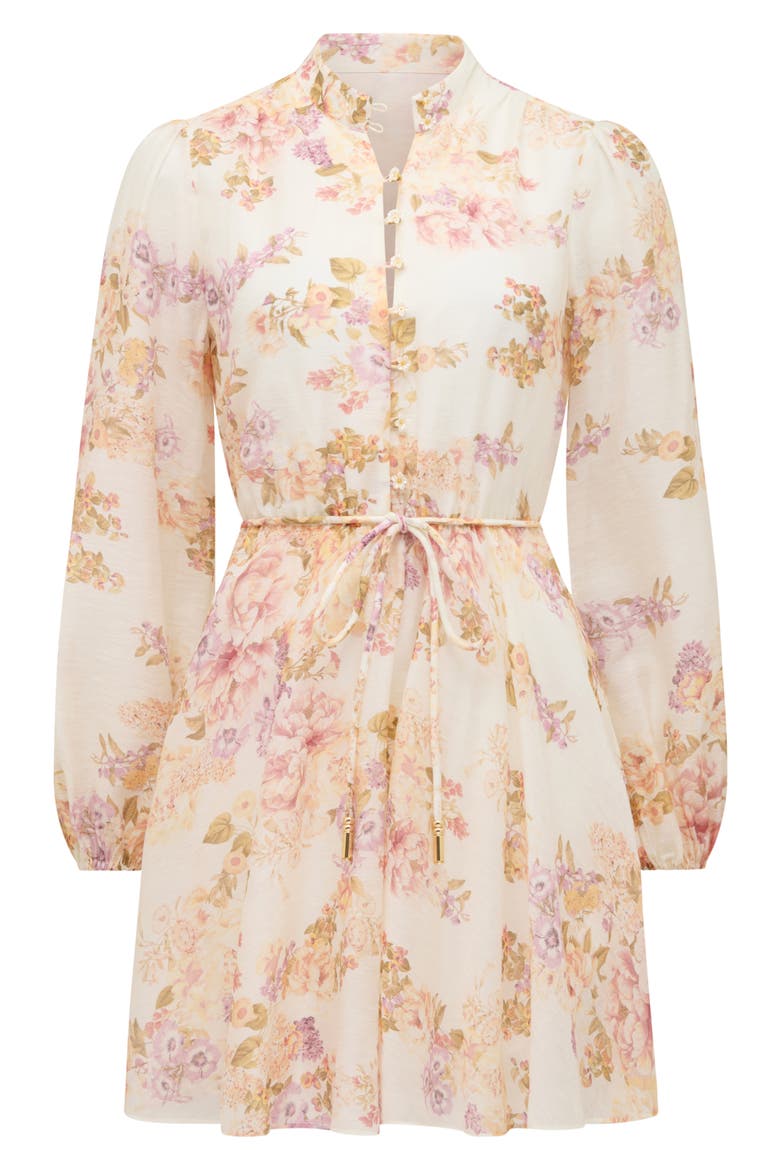 Rhys Fluted Long Sleeve Minidress, Alternate, color, CORAL EMPRESS FLORAL