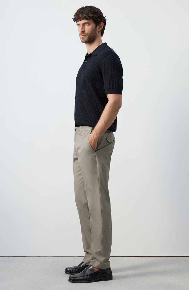 MANGO Slim Fit Flat Front Cotton Twill Pants, Alternate, color, Beige