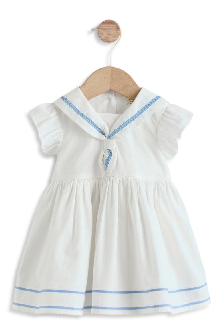 Sailor Collar Flutter Sleeve Dress, Main, color, WHITE