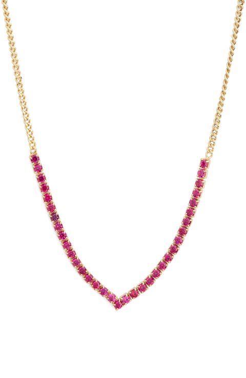 Colorful Crystal V-Front Chain Necklace