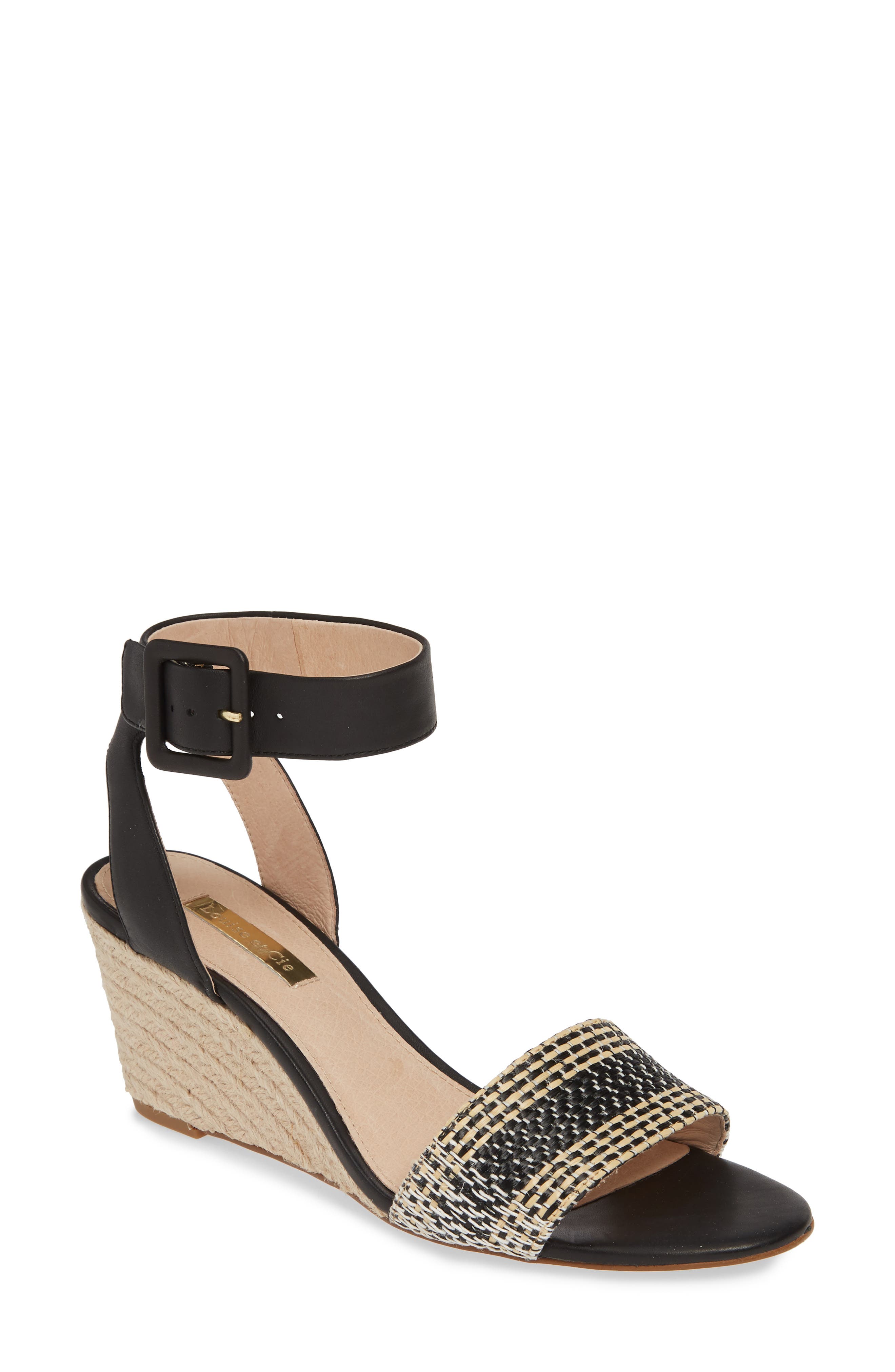 Punya Wedge Sandal, Main, color, BLACK/ NATURAL/ BLACK
