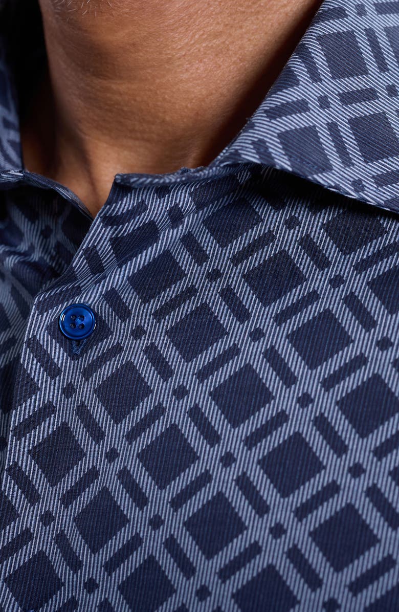 Bugatchi Axel Trim Fit Geo Print Stretch Cotton Button-Up Shirt, Alternate, color, Navy