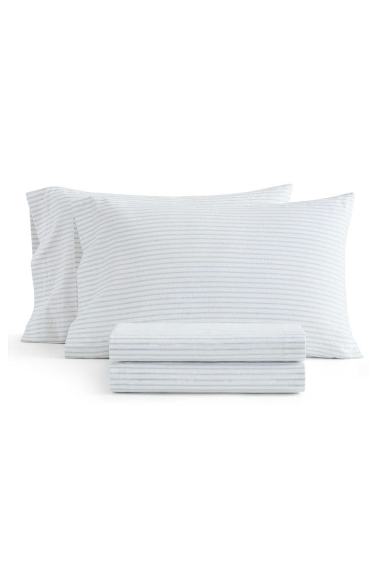 Chickadee Pines Cotton Flannel Sheet Set, Main, color, WHITE/ MIST BLUE