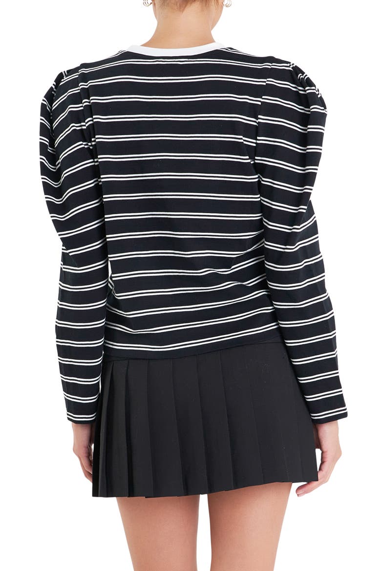 Stripe Puff Sleeve Top, Alternate, color, BLACK/ OFF WHITE