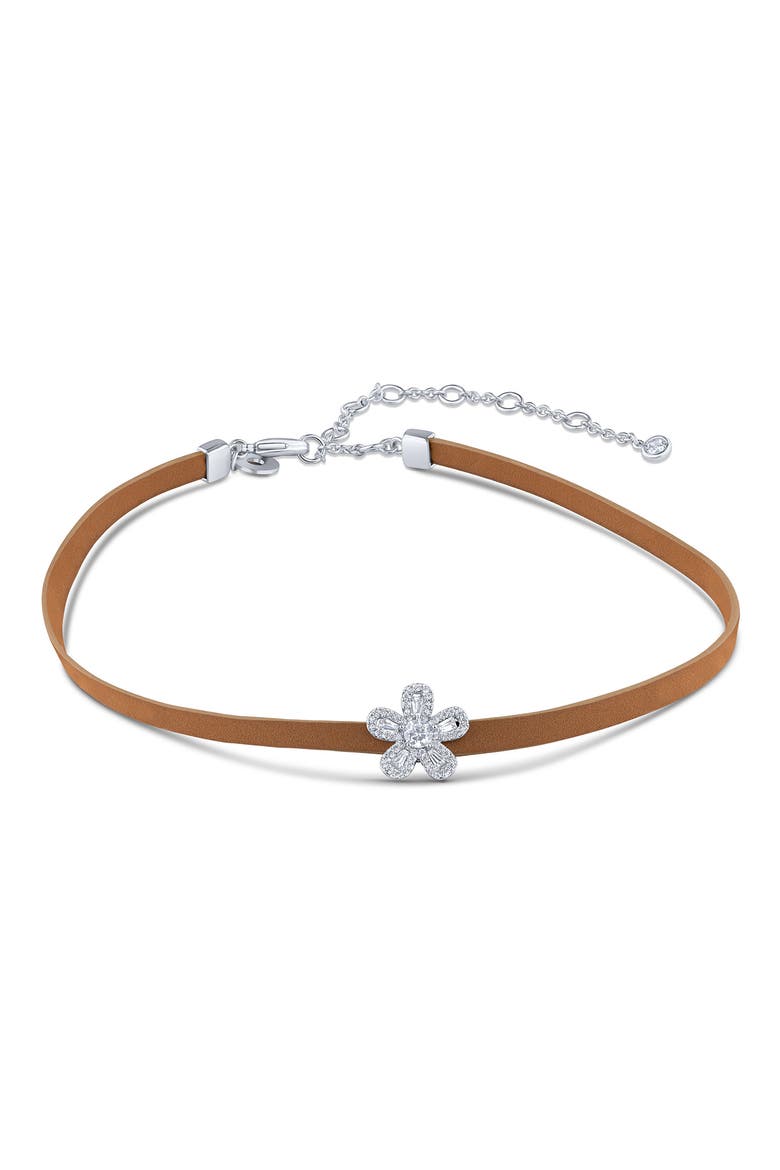 Cubic Zirconia Pavé Flower Choker Necklace, Main, color, NATURAL/SILVER