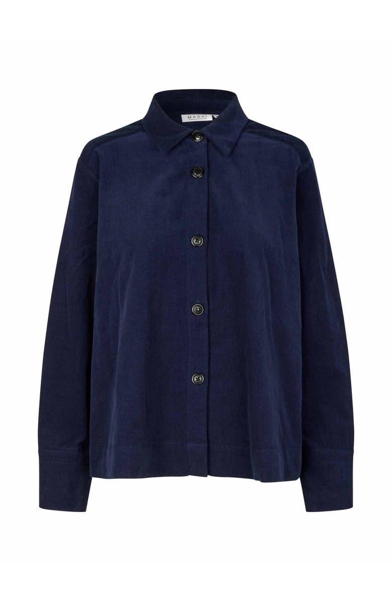 Masai Copenhagen Long Sleeve Collared Velvet Shirt, Alternate, color, Navy Blazer