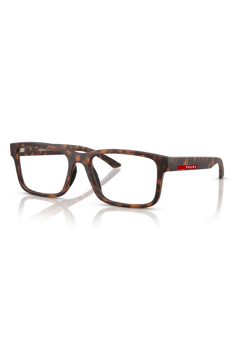Prada Linea Rossa 56mm Rectangular Optical Glasses, Alternate, color, Dark Tort